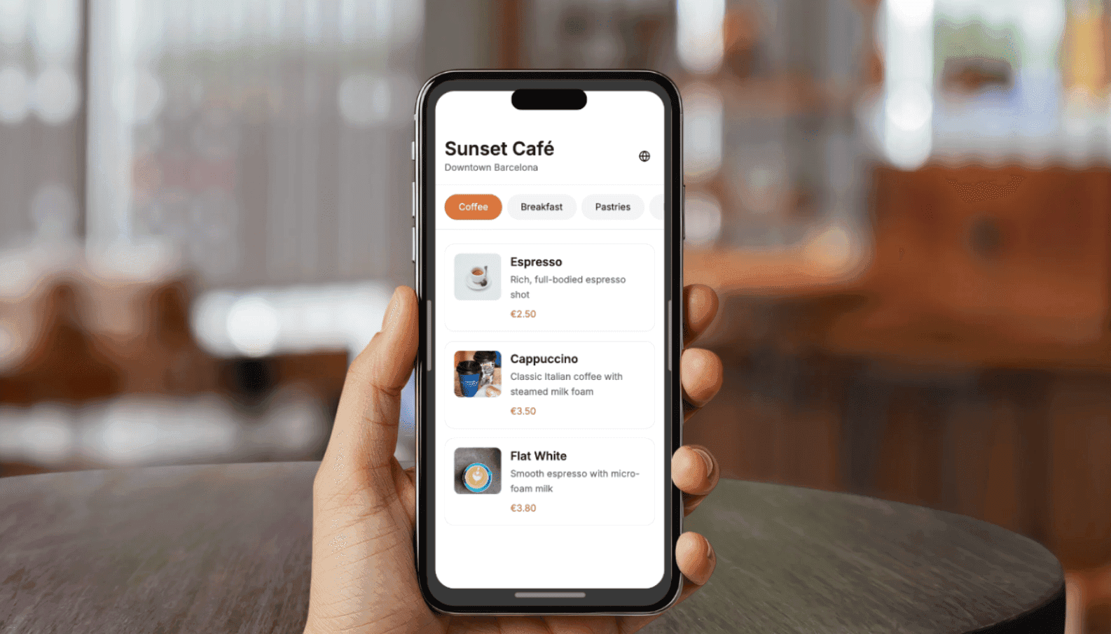 Menu Preview on a mobile device